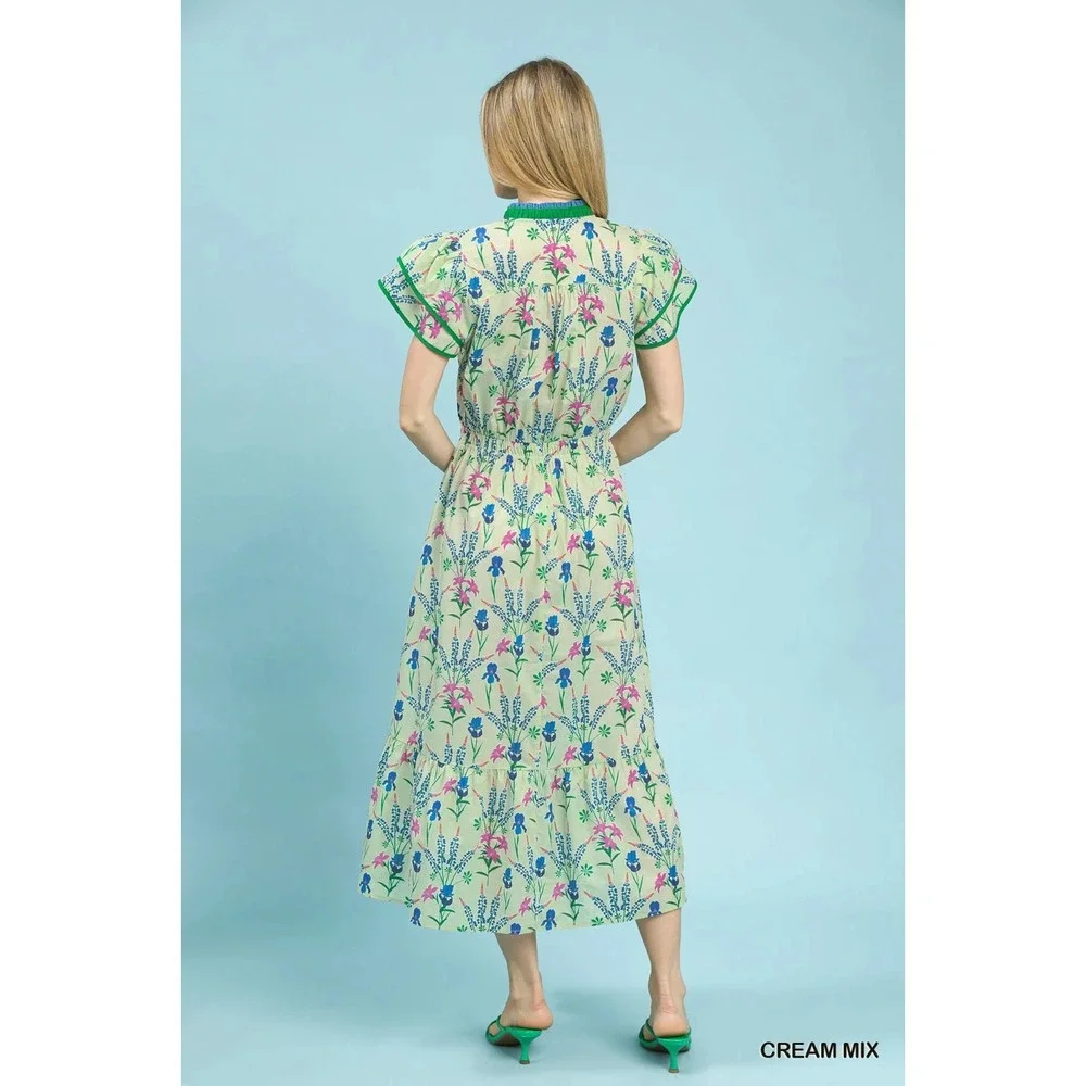 Umgee Mix Floral Midi Dress - Cream Mix - Medium - Picture 4 of 8